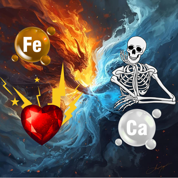 **Alt-Text (auf Deutsch):**  
Eisen- und Kalzium-Supplemente stärken Herz und Knochen bei Sportlern.