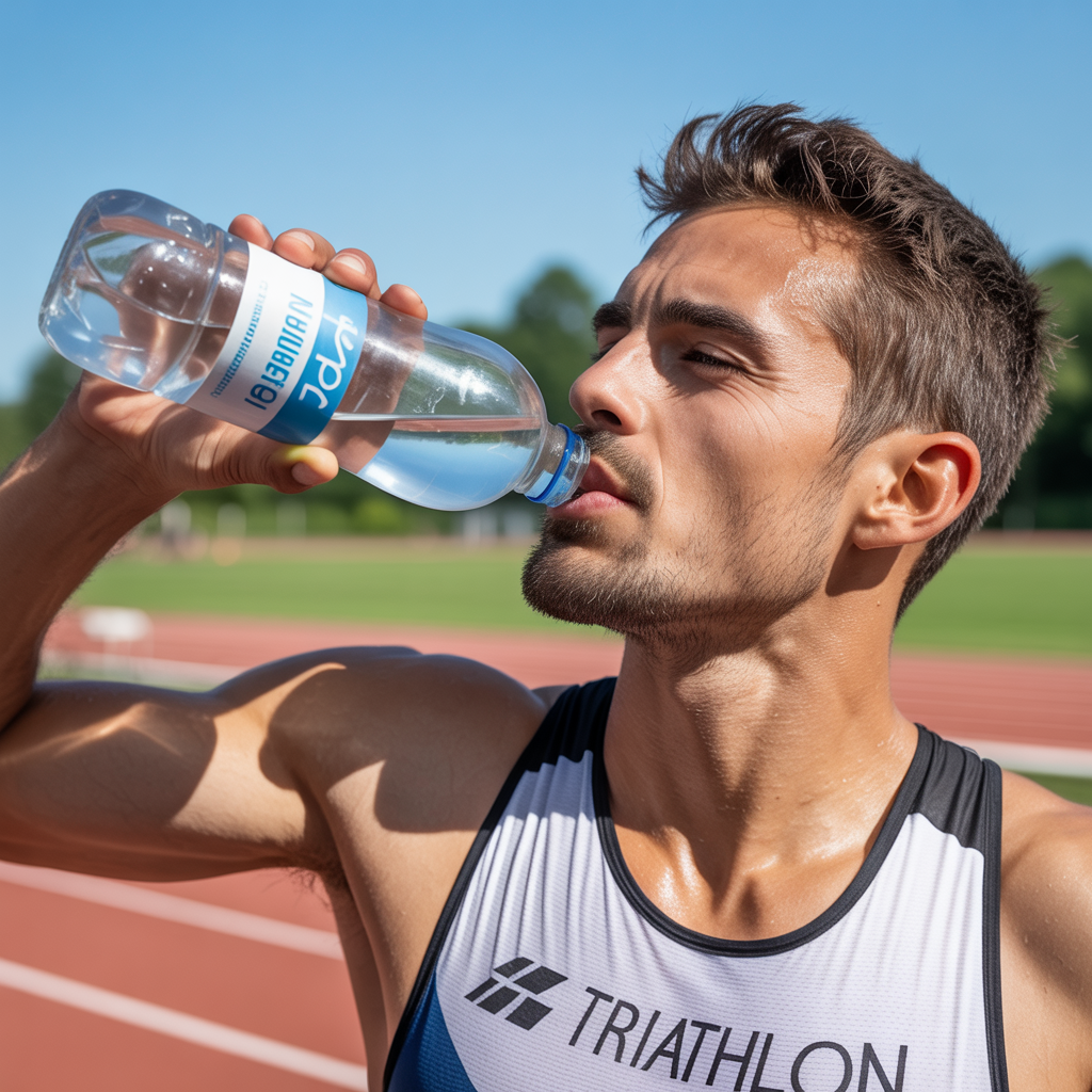 Mineralwasser trinkender Triathlet