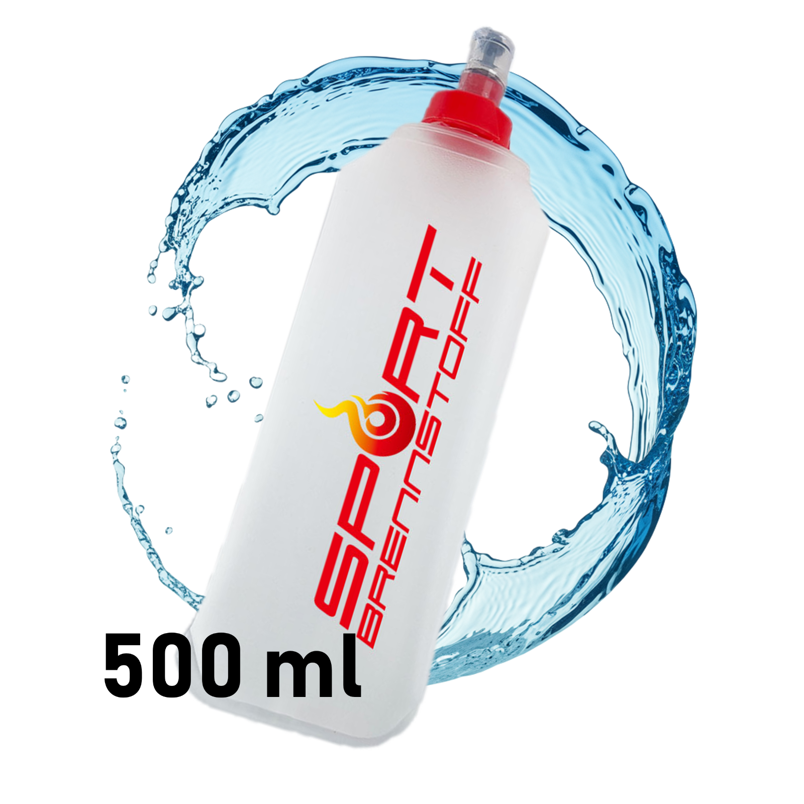 SportBrennstoff BEGLEITER - Trinkflasche mit 500 ml Volumen, flexibel und tropfsicher, ideal für Outdoor-Sport und Radfahren.
