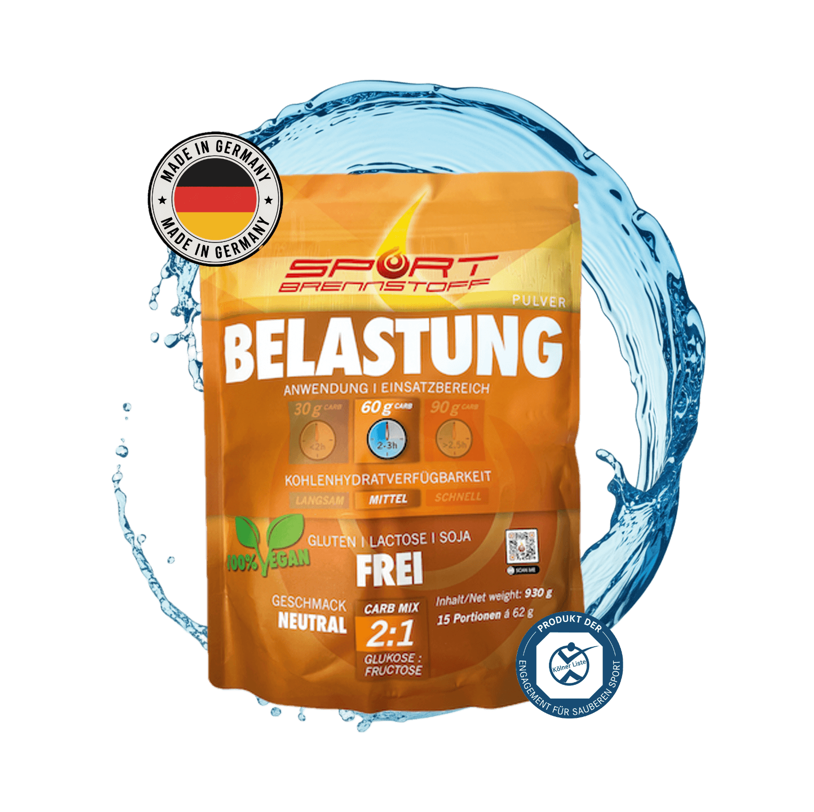 Sportbrennstoff BELASTUNG kaufen: veganes Pulver für intensive Belastung mit 2:1 Carb-Mix, glutenfrei, laktosefrei, sojafrei.
