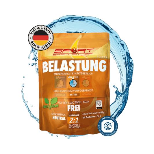 Sportbrennstoff BELASTUNG kaufen: veganes Pulver für intensive Belastung mit 2:1 Carb-Mix, glutenfrei, laktosefrei, sojafrei.