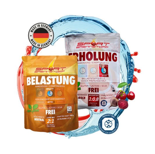 Sportbrennstoff Paket - Belastungspaket kaufen mit BELASTUNG und ERHOLUNG Pulver für Training und Regeneration. Ideal für Sport und Fitness.