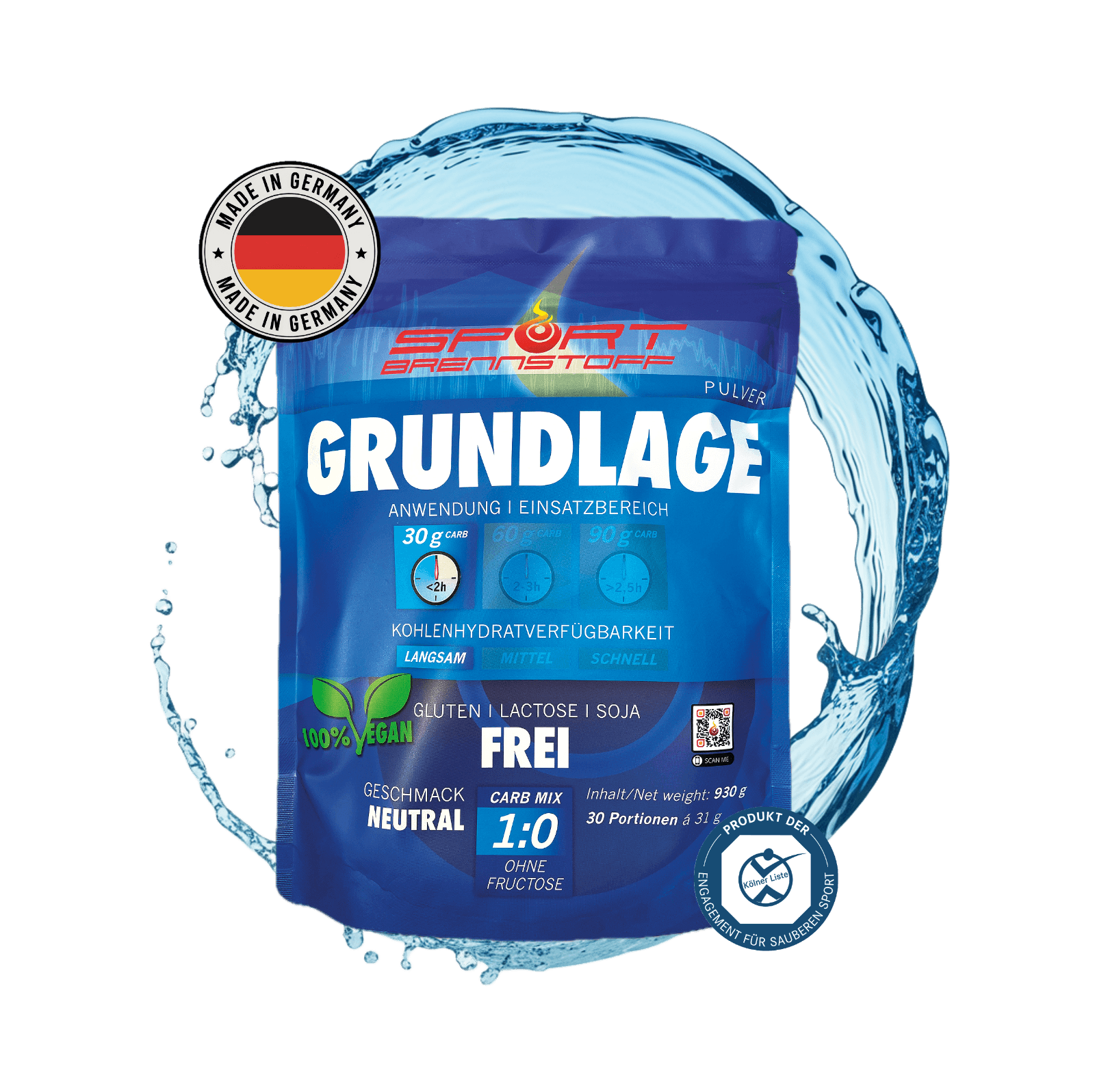 SportBrennstoff GRUNDLAGE kaufen - Fitnessziele erreichen: Veganes Pulver 'Grundlage' mit 30g Carbs pro Portion, glutenfrei & laktosefrei für Ausdauersport.