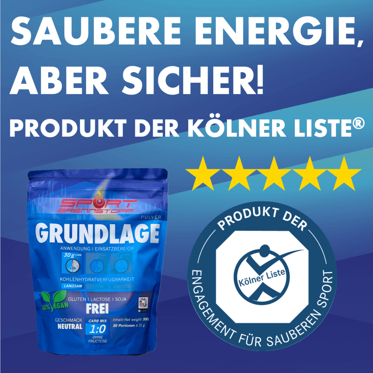 SportBrennstoff GRUNDLAGE kaufen - Fitnessziele erreichen: Veganes Pulver GRUNDLAGE mit 5-Sterne-Bewertung, gelistet auf der Kölner Liste. Ideal für saubere Energie im Sport.