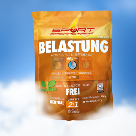 Sportbrennstoff Paket - Belastungspaket kaufen: Veganes Pulver für Belastungsphasen mit 2:1 Carb-Mix, glutenfrei und laktosefrei, 930g Beutel.