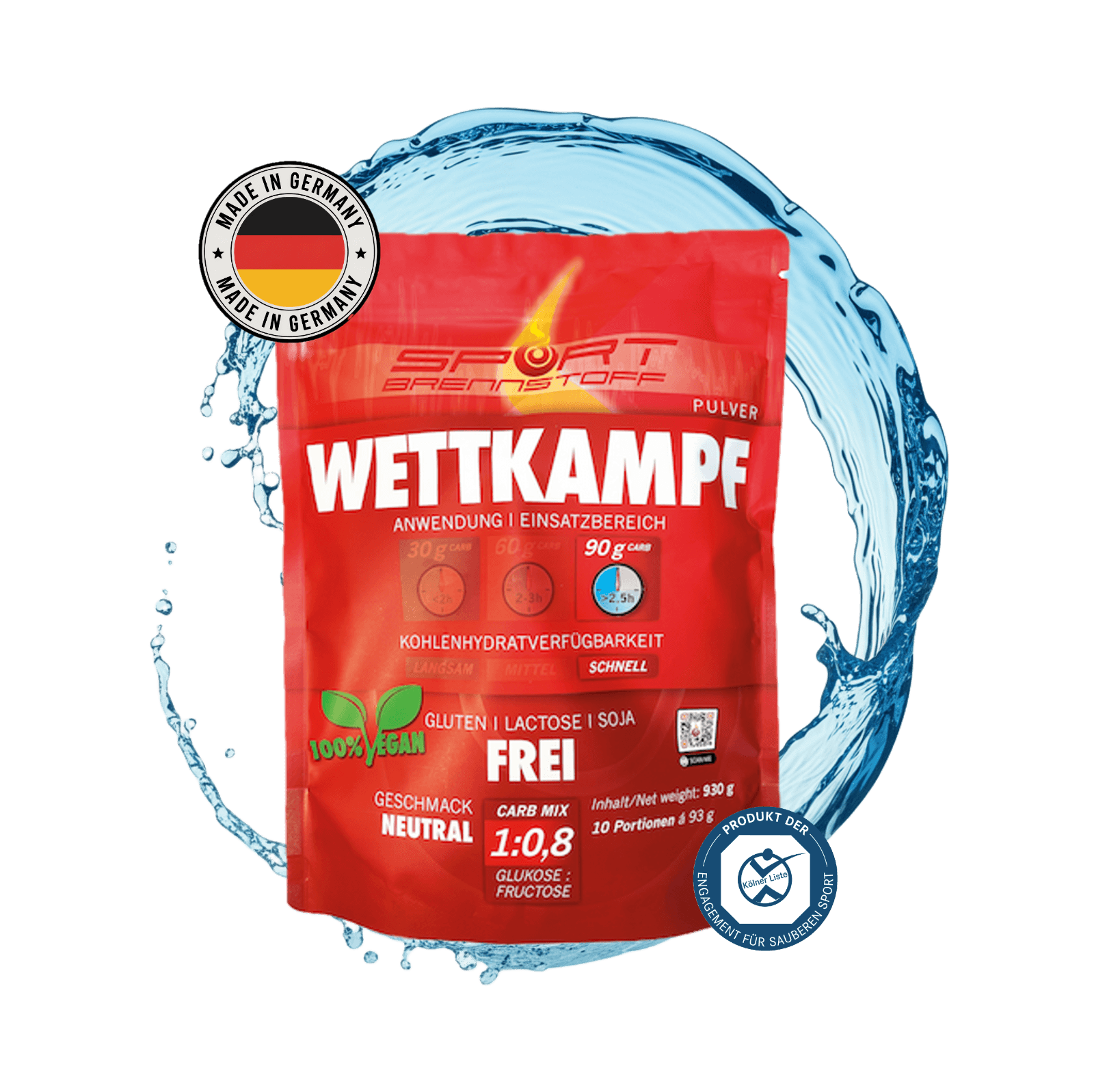 SportBrennstoff WETTKAMPF kaufen - Fitnessziele erreichen: Wettkampf-Pulver mit 90g Carbs, vegan, glutenfrei und made in Germany für Ausdauersportler.