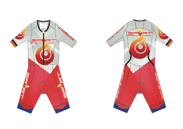 ZOOT Ultra Triathlon-Anzug – Sportbrennstoff ZOOT P1 in Rot-Weiß mit Logo-Design, ideal für Wettkämpfe und aerodynamische Performance.