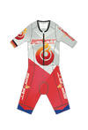 ZOOT Ultra Triathlon-Anzug – Sportbrennstoff ZOOT P1 in Rot-Weiß mit Flammenlogo, optimiert für Geschwindigkeit und Komfort im Wettkampf.