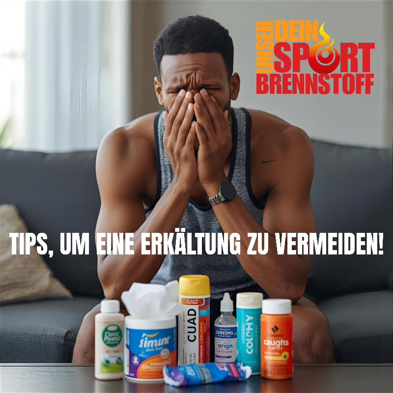 Alt-Text (Deutsch):  
Sportler mit Erkältungssymptomen und Medikamenten – Tipps zur Vorbeugung  

SEO-freundlich, 74 Zeichen:  
Sportler mit Erkältung – Tipps zum Vermeiden von Erkältungen bei Sportlern