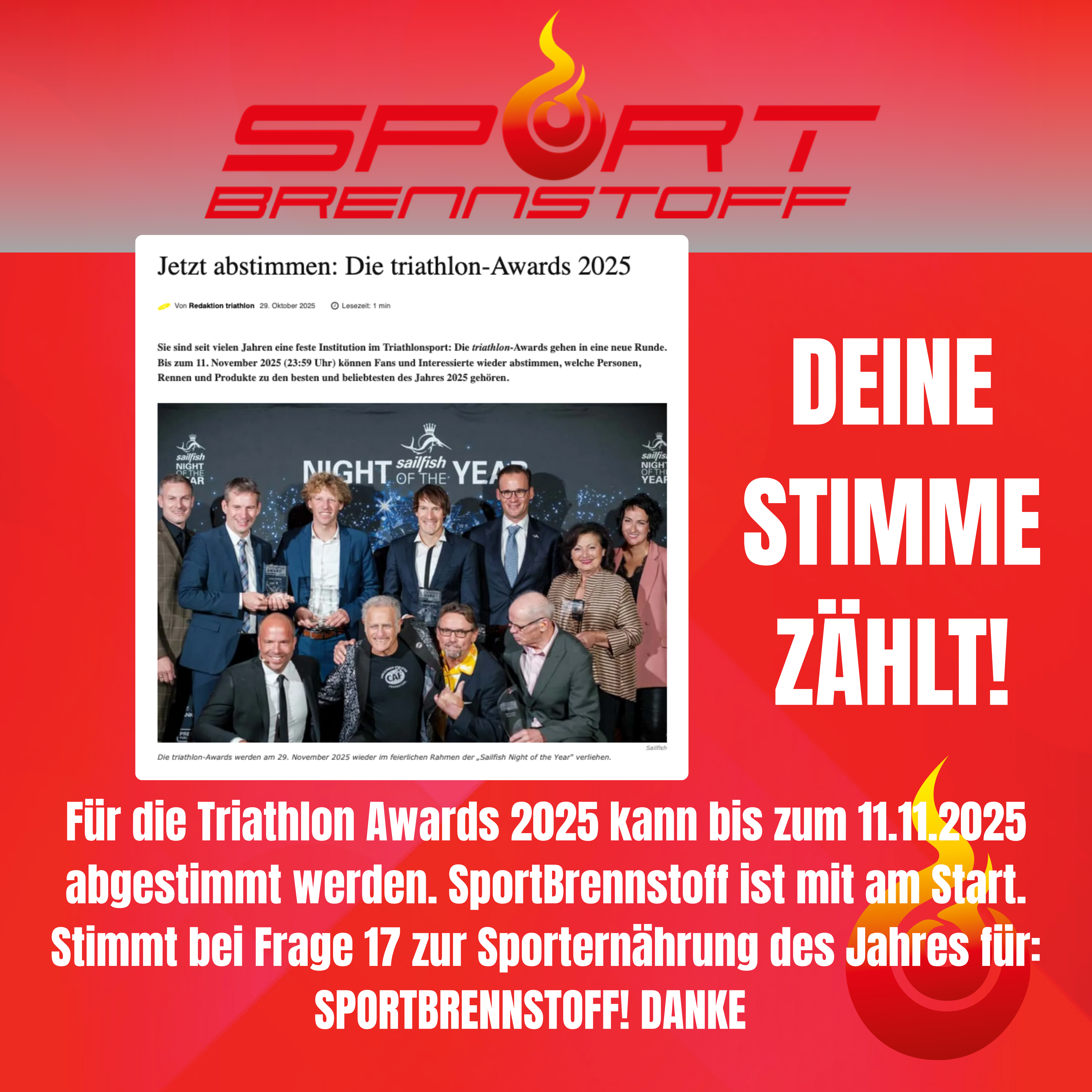 Triathlon Awards 2025 des Triathlon Magazins und SportBrennstoff ist dabei