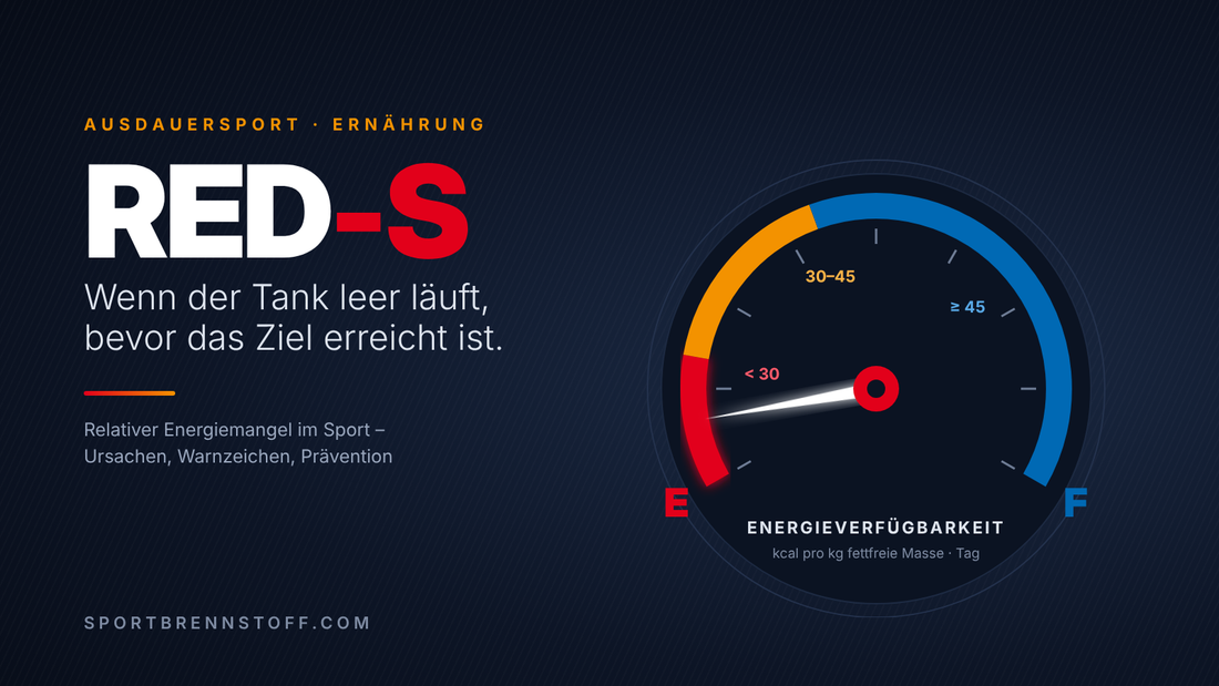 Tankanzeige im roten Bereich als Symbol für niedrige Energieverfügbarkeit bei RED-S im Ausdauersport