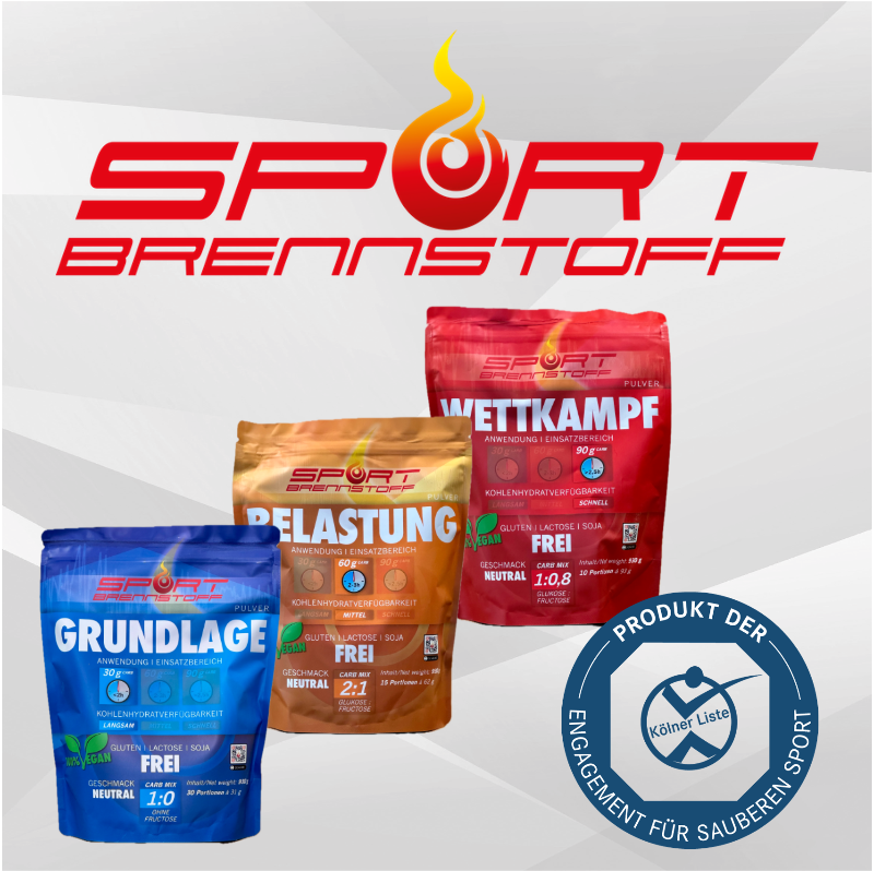 SportBrennstoff Vorteilspaket – Fitness zum Vorteilspreis mit drei Pulvern: Grundlage, Belastung und Wettkampf. Ideal für Sport und Ausdauertraining.