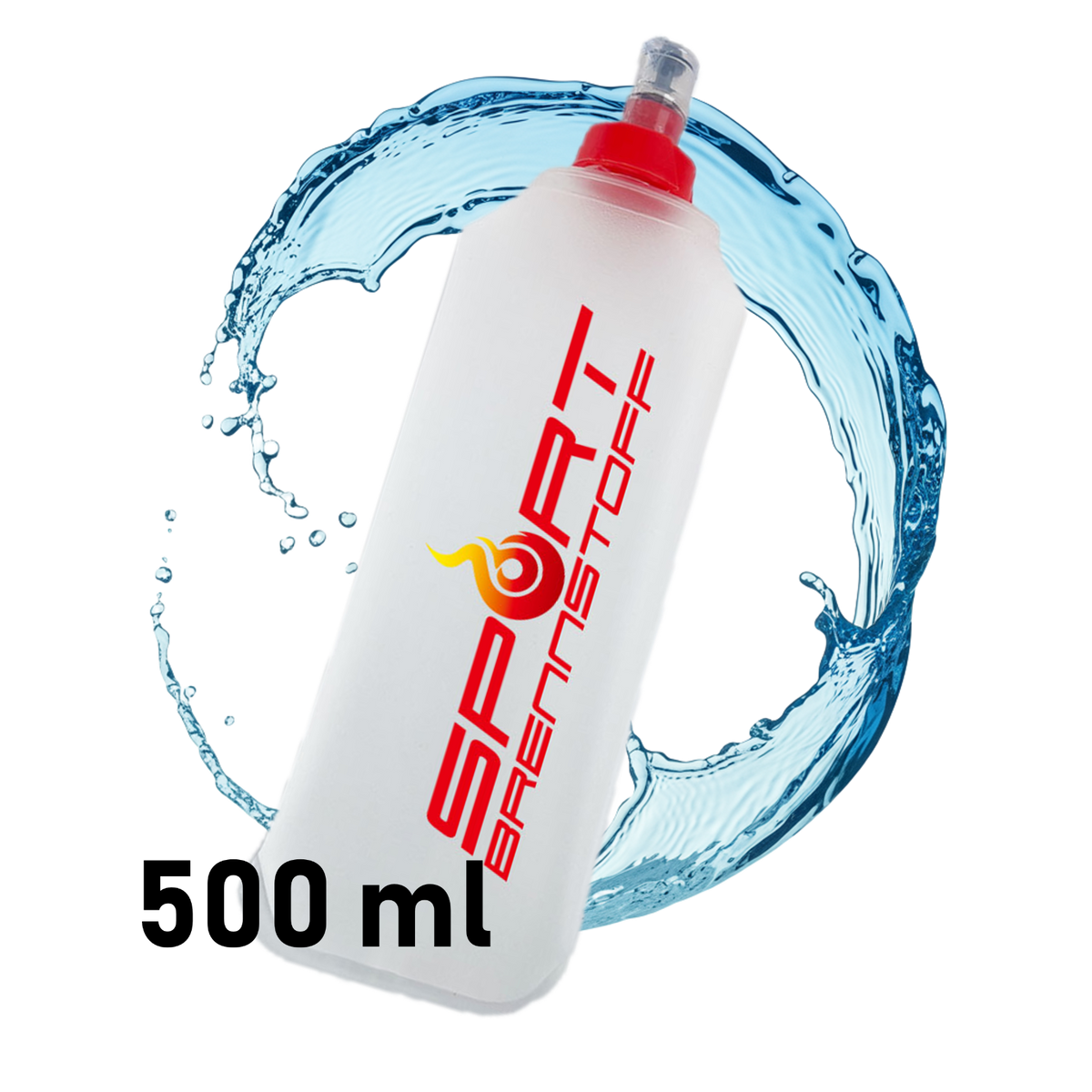 SportBrennstoff BEGLEITER - Trinkflasche mit 500 ml Volumen, flexibel und tropfsicher, ideal für Outdoor-Sport und Radfahren.