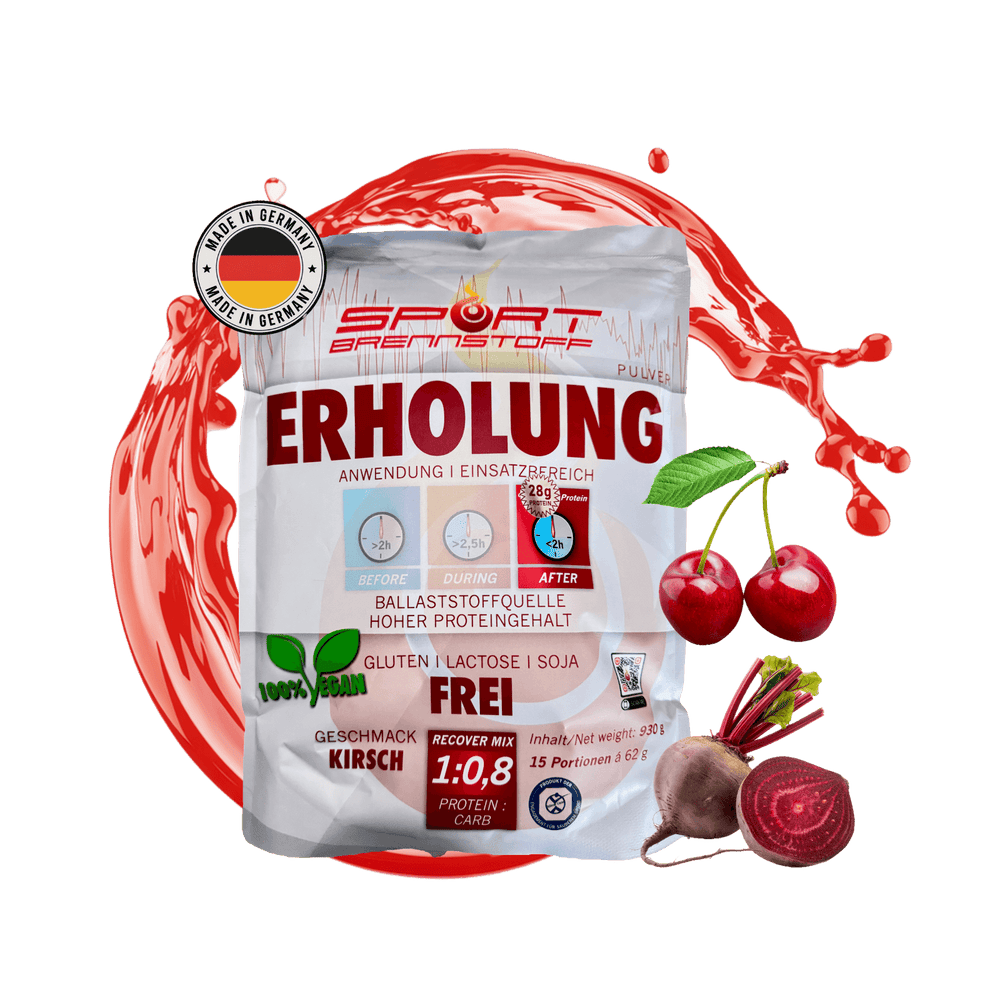 Sportbrennstoff Paket - Belastungspaket kaufen mit Kirschgeschmack, ideal für Erholung nach dem Training. Enthält 15 Portionen Pulver mit hohem Proteingehalt.