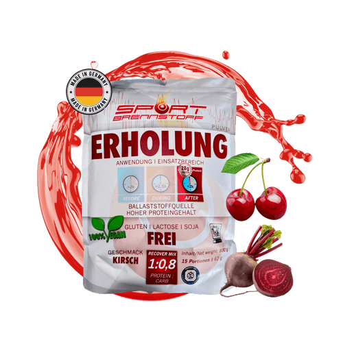 Sportbrennstoff Paket - Belastungspaket kaufen mit Kirschgeschmack, ideal für Erholung nach dem Training. Enthält 15 Portionen Pulver mit hohem Proteingehalt.