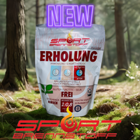 SportBrennstoff Erholung - Proteine, Kohlenhydrate und Mineralien in veganem Kirsch-Pulver zur Regeneration nach dem Training im Wald-Setting.