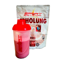 SportBrennstoff Erholung - Proteine, Kohlenhydrate und Mineralien Pulver mit rotem Shaker für optimale Regeneration nach dem Training.