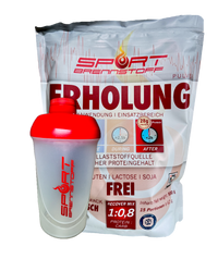 Sportbrennstoff Paket - Belastungspaket kaufen mit Erholungspulver und Shaker für optimale Regeneration nach dem Training. Enthält 1:0,8 Protein-Carb-Mischung.