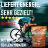 SportBrennstoff BELASTUNG kaufen - Fitnessziele erreichen: Illustration eines Radfahrers mit SportBrennstoff Pulver 'Belastung' für gezielte Energiezufuhr. Ideal für Ausdauersportler im Bereich Fitness & Nutrition.