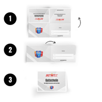 SportBrennstoff GUTSCHEIN – Ideal für Sportler, aufgeklappt mit Eintragfeldern für Namen und Betrag, perfekt als Geschenk für Fitnessfans.