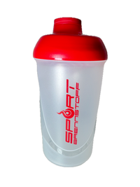 SportBrennstoff SHAKER mit rotem Deckel und Logo, ideal für Proteinshakes und Smoothies. Perfekter Fitness-Begleiter für unterwegs und Training.