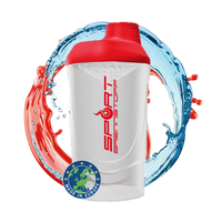 SportBrennstoff SHAKER: Dein perfekter Fitness-Begleiter mit rotem Deckel und Logo, ideal für Proteinshakes und Smoothies beim Training.