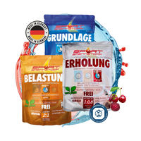 SportBrennstoff Trainingspaket Pulver mit drei Sorten: Grundlage, Belastung und Erholung. Energiepaket für Training und Regeneration, jetzt kaufen.