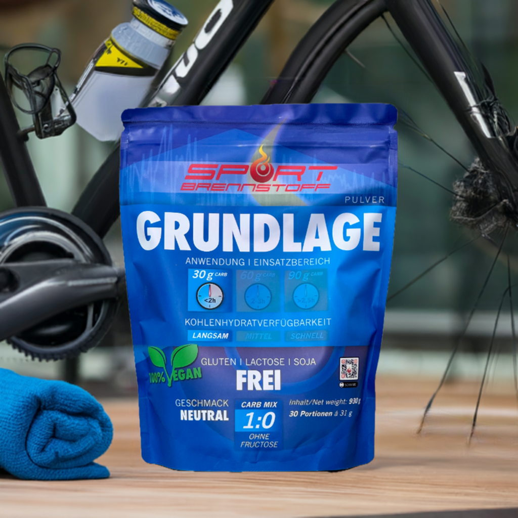 SportBrennstoff Grundlage Pulver für Grundlagentraining, vegane Sportnahrung mit langsamer Kohlenhydratverfügbarkeit für nachhaltige Energie.